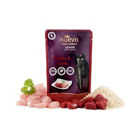 Nuevo Super Premium Senior Poultry and Lamb with Rice Храна за възрастни котки с птиче и агнешко месо и ориз 85 гр (пауч)